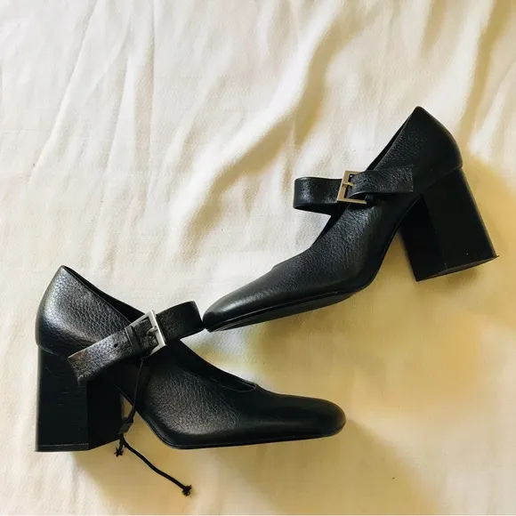 Zara Black Chunky Heel Mary Jane Shoes