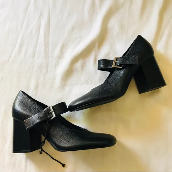 Zara Black Chunky Heel Mary Jane Shoes