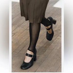 Zara Black Chunky Heel Mary Jane Shoes