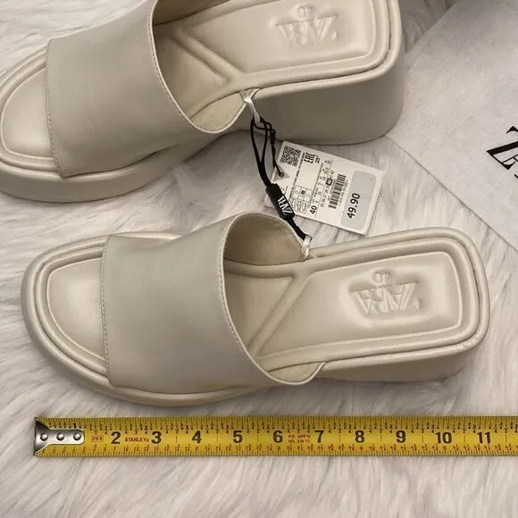 Zara Chunky Platform Off White Sandals Shoes Size 9