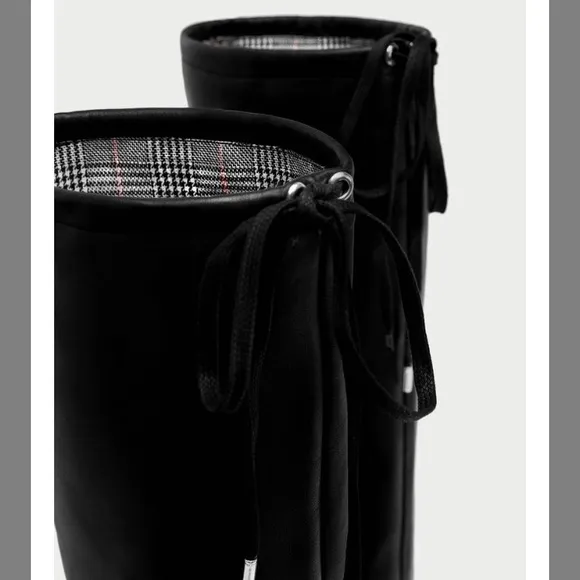Zara Leather Slouchy High Heeled Boots Drawstring