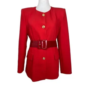 ZARA NEW WOMAN LONG BELTED BLAZER DRESS GOLD BUTTONS RED W/ VINTAGE BELT MEDIUM