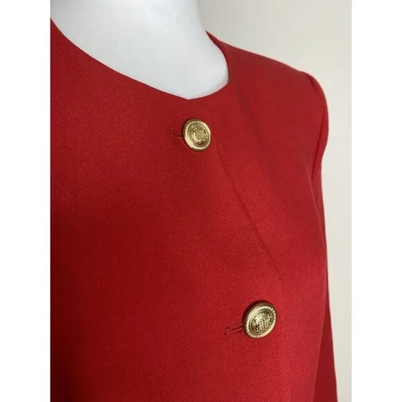 ZARA NEW WOMAN LONG BELTED BLAZER DRESS GOLD BUTTONS RED W/ VINTAGE BELT MEDIUM