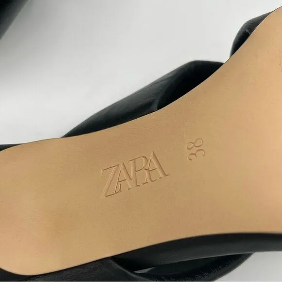 Zara padded leather mule cross strap blogger fav sandal black Sz 38 / 7.5
