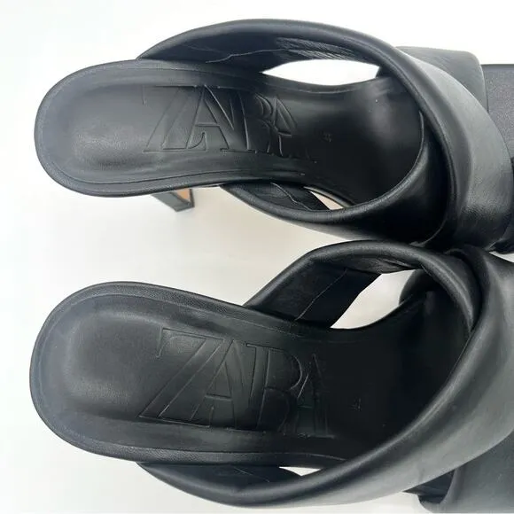 Zara padded leather mule cross strap blogger fav sandal black Sz 38 / 7.5