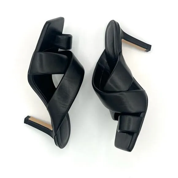 Zara padded leather mule cross strap blogger fav sandal black Sz 38 / 7.5