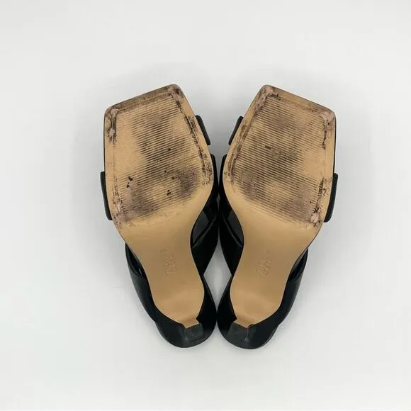 Zara padded leather mule cross strap blogger fav sandal black Sz 38 / 7.5