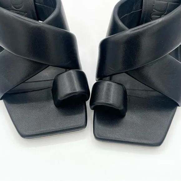 Zara padded leather mule cross strap blogger fav sandal black Sz 38 / 7.5