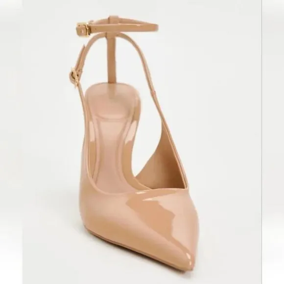 ZARA PATENT EFFECT HEELED SLINGBACKS.