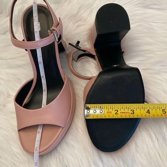Zara Pink Chunky Leather Platforms High Heels Sandals Shoes Size 8