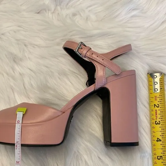 Zara Pink Chunky Leather Platforms High Heels Sandals Shoes Size 8