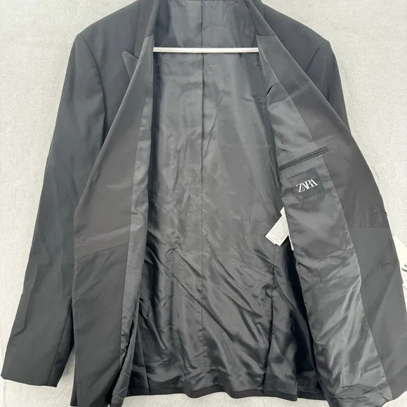 Zara Tuxedo Blazer Mens 42 Black Satin Peak Lapel Slim Fit Dress Jacket NWT