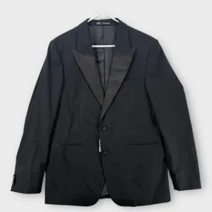 Zara Tuxedo Blazer Mens 42 Black Satin Peak Lapel Slim Fit Dress Jacket NWT