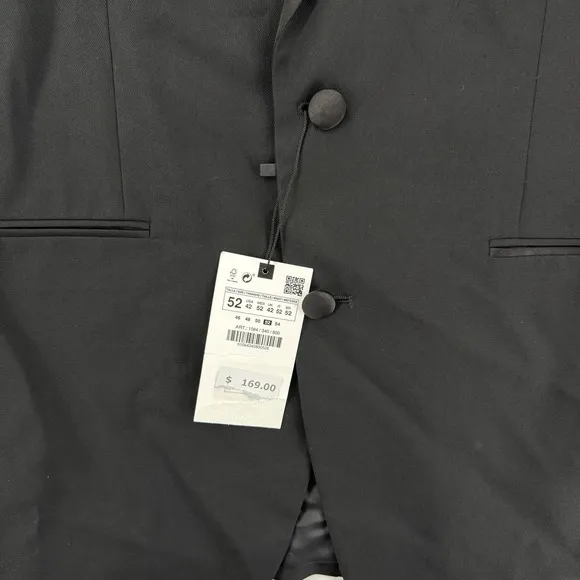 Zara Tuxedo Blazer Mens 42 Black Satin Peak Lapel Slim Fit Dress Jacket NWT
