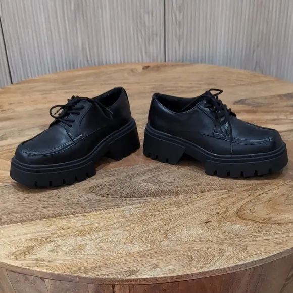 Zara Women's Black Lace-Up Platform Shoes EU 36 US 5.5/6
