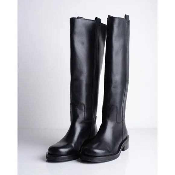 Zara Womens Leather Riding Boots Black US 7.5 EU 38 knee high 1007/010 NWd