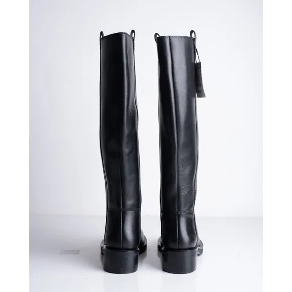 Zara Womens Leather Riding Boots Black US 7.5 EU 38 knee high 1007/010 NWd