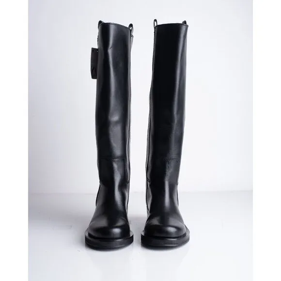 Zara Womens Leather Riding Boots Black US 7.5 EU 38 knee high 1007/010 NWd