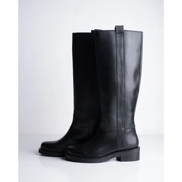Zara Womens Leather Riding Boots Black US 7.5 EU 38 knee high 1007/010 NWd
