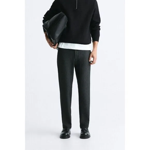 Zara Mens Melange Dress Pants EU 40 US 31 Dark Gray Bi-Slim Stretch 6861/448 NWT