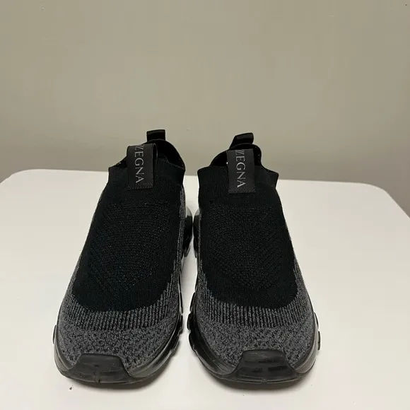 Zegna Techmerino Sock 2.0 Black Fabric Slip-on Comfort Shoes Men's US 8.5