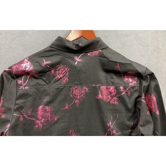 ZEROYAA Mens Hipster Rose Floral Printed Slim Fit Long Sleeve Button Dress Shirt